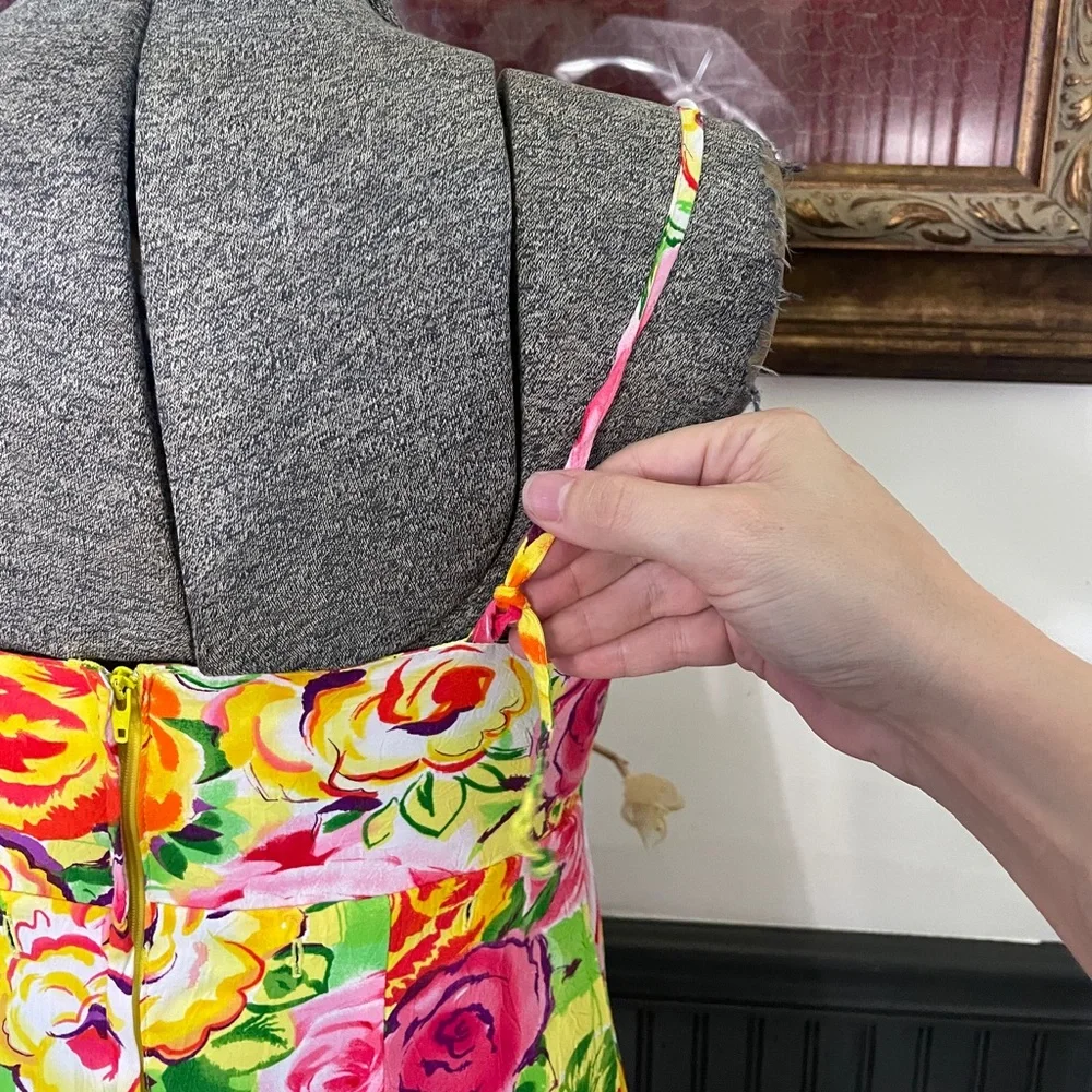 Jams World Vibrant Floral Sundress Slip Mini Dress Made in Hawaii - Sz XS 🧡🎀 - Picture 8 of 13